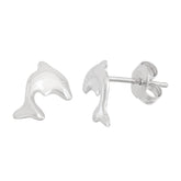 Sterling Silver Shiny Dolphin Stud Earrings